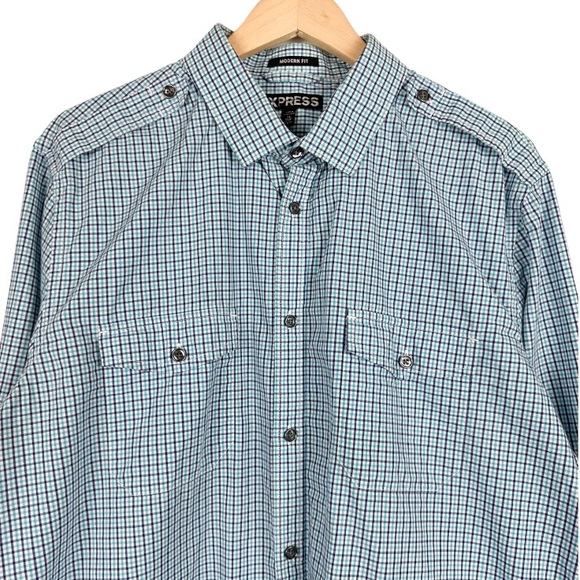 Express Modern Fit Mens Plaid Button Front Shirt Size XL - Picture 3 of 9